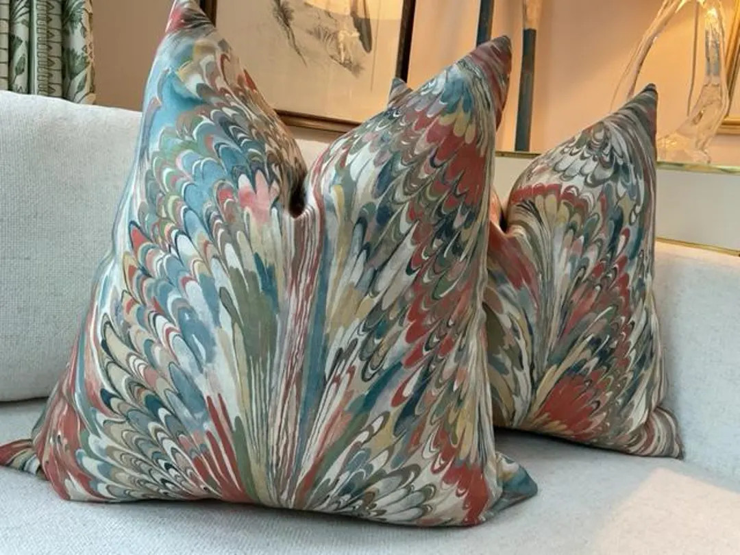 Lee Jofa " Taplow" In Clay and Blue Pillow Covers | Etsy (US)