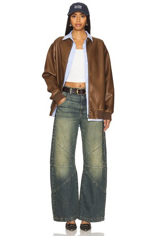 Ariel Faux Leather Bomber in Brown | Revolve Clothing (Global)