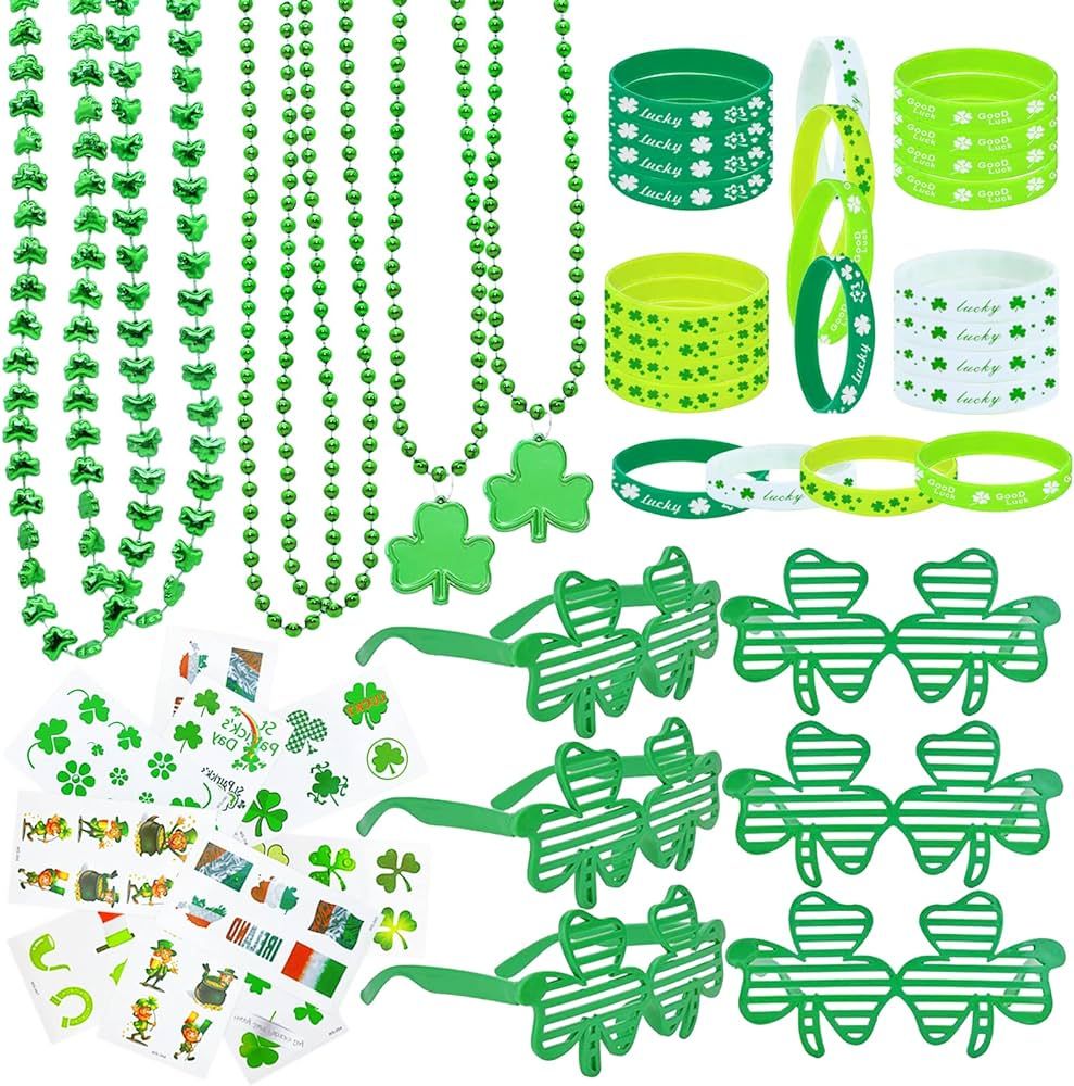 96Pcs St. Patricks Day Party Favors Set Shamrock Glasses Necklaces Bracelets Tattoos St. Patrick'... | Amazon (US)