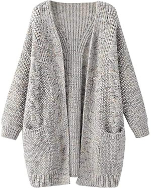 futurino Knit Cardigan Women's Chunky Open Front Outwear Cover Up with Pockets | Amazon (US)