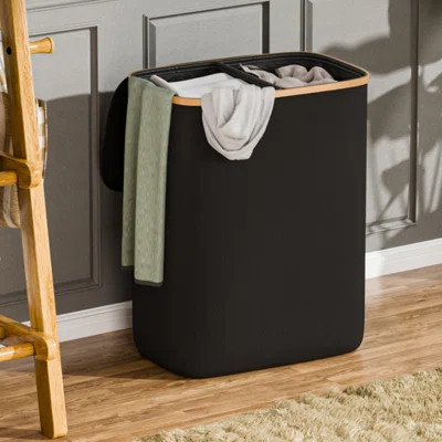 Double Laundry Hamper With Lid, 150L Large Laundry Basket With Bamboo Handles, 2 Removable Liner Bags | Wayfair North America