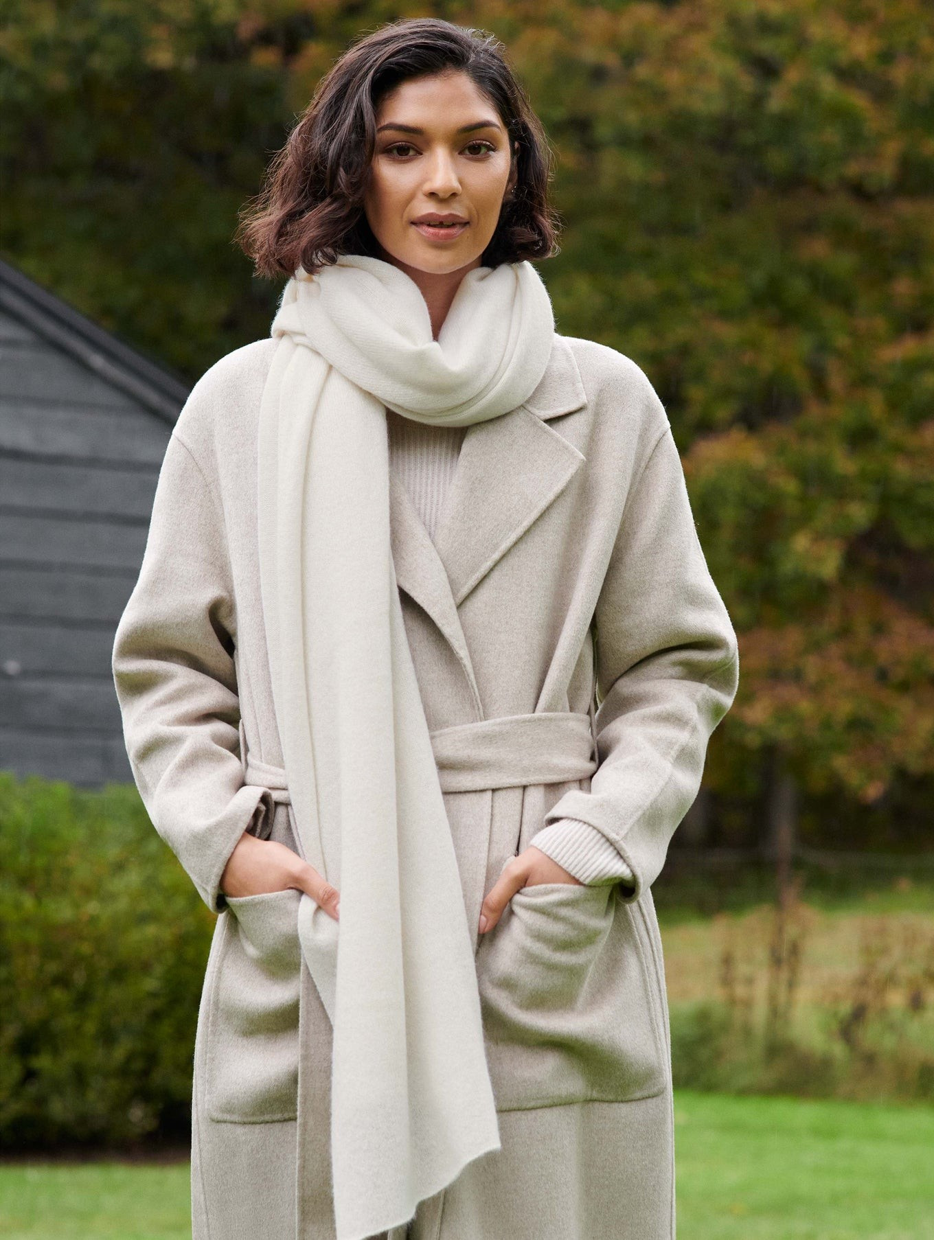 Cashmere Travel Wrap, White Scarf, White Jeans, Winter White Jeans, Winter White Outfit | White and Warren