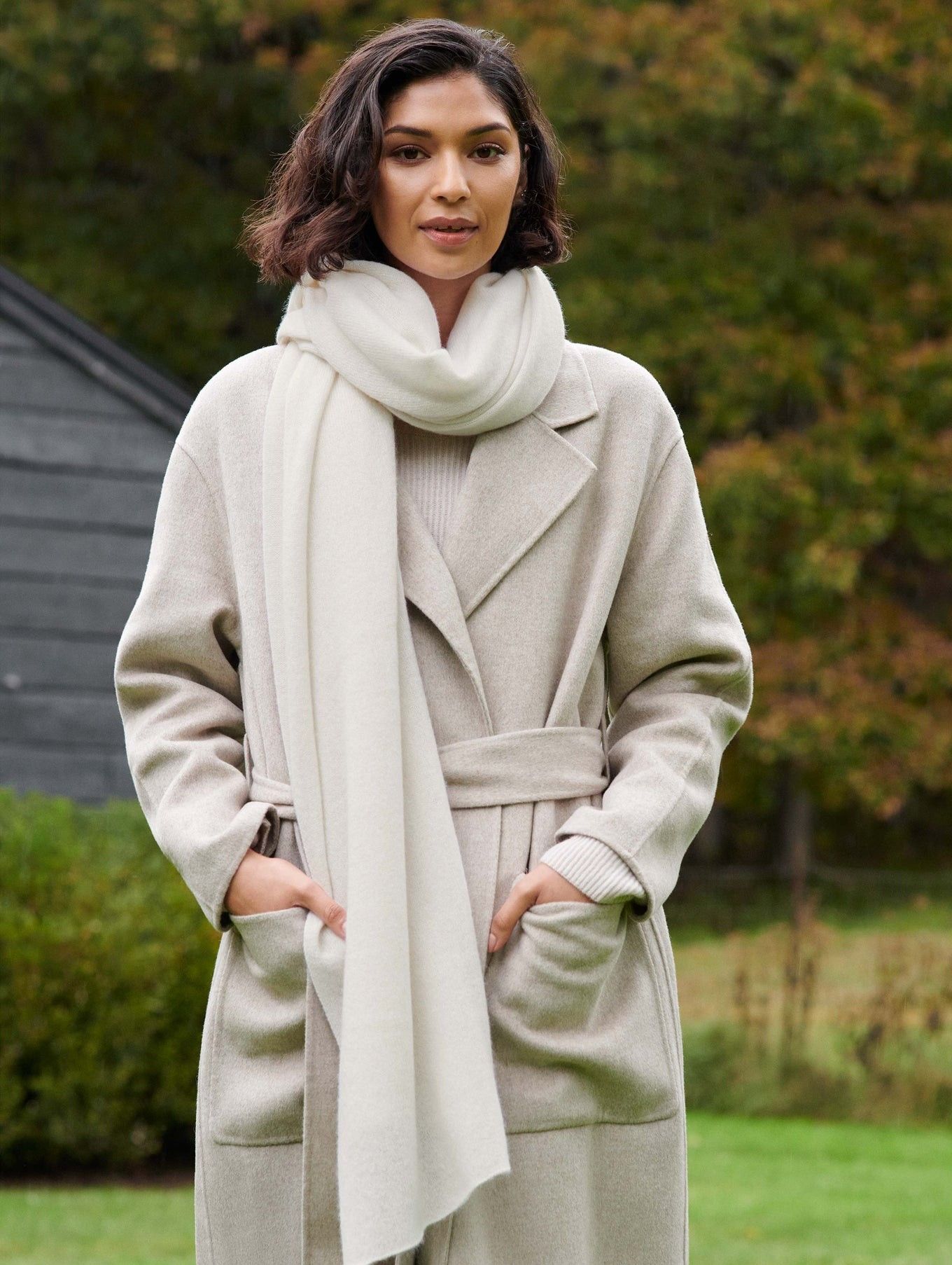 Cashmere Travel Wrap, White Scarf, White Jeans, Winter White Jeans, Winter White Outfit | White and Warren