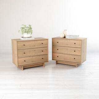 Finnley Natural Oak 3 Drawer 31" W Nightstand, Dressers for Bedroom Nightstand Bedside Tables with 3 Drawers, Set of 2 | The Home Depot