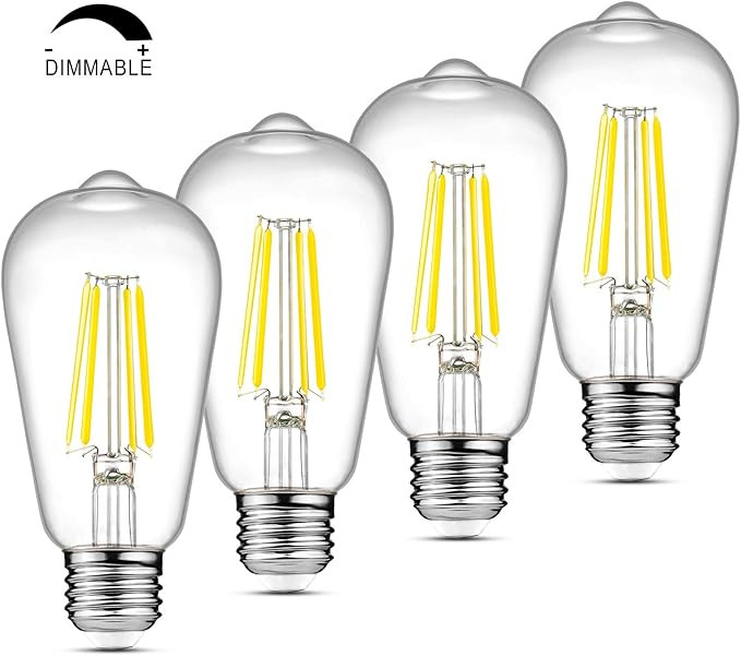 Dimmable Ascher Vintage LED Edison Bulbs, 6W, Equivalent 60W, Bright Daylight White 4000K, ST58 A... | Amazon (US)