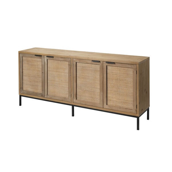 Washed Wood Black Metal Reed 4 Door Credenza | Bellacor