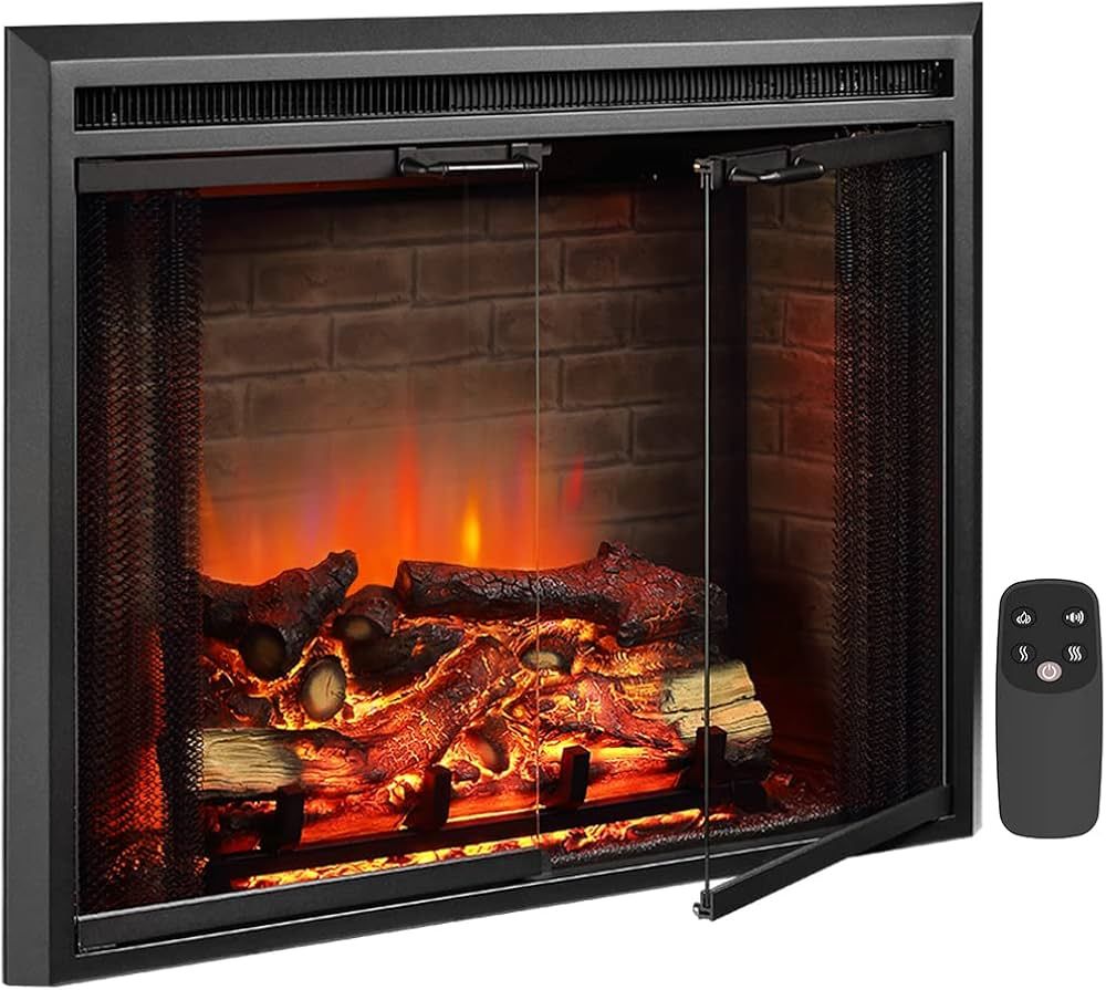 PuraFlame Klaus Electric Fireplace Insert with Fire Crackling Sound, Glass Door and Mesh Screen, ... | Amazon (US)