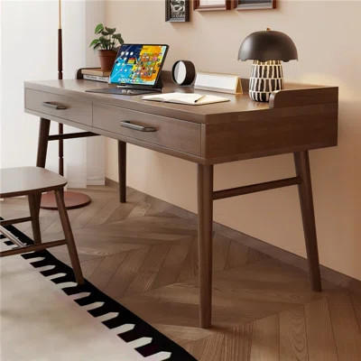 55.12"Brown Rectangle Solid Wood Writing Desk,2-drawer | Wayfair North America
