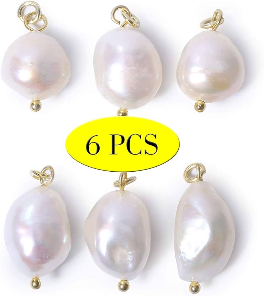 Wholesale 6 PCS Baroque Pearl Charm White Freshwater Pearls Pendant Bulk for Jewelry Making, 14K ... | Amazon (US)