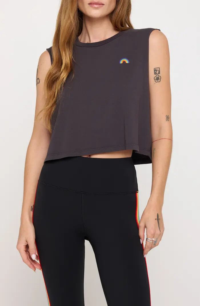 Spiritual Gangster Callie Rainbow Embroidered Cotton Crop Tank Top | Nordstrom | Nordstrom