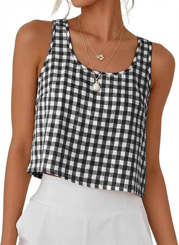 IDEALSANXUN Womens Scoop Neck Crop Tank Tops Spring Summer Sleeveless Tops | Amazon (US)