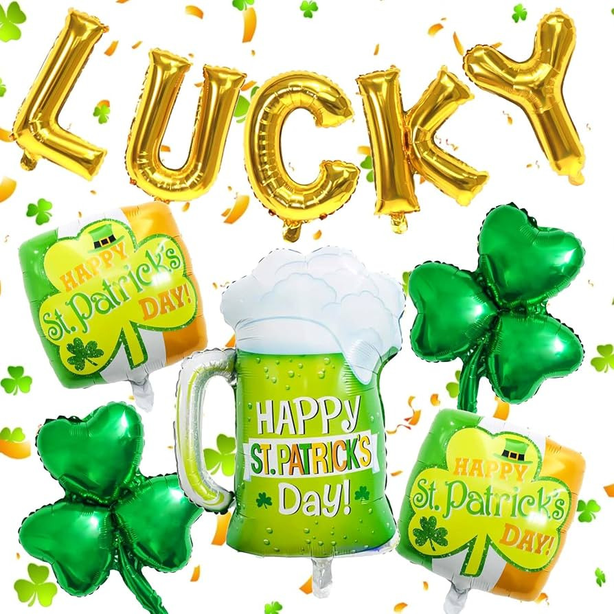 St. Patrick's Day Balloons, St Patrick’ s Day Decorations, Gold Lucky Banner and Green Clover f... | Amazon (US)