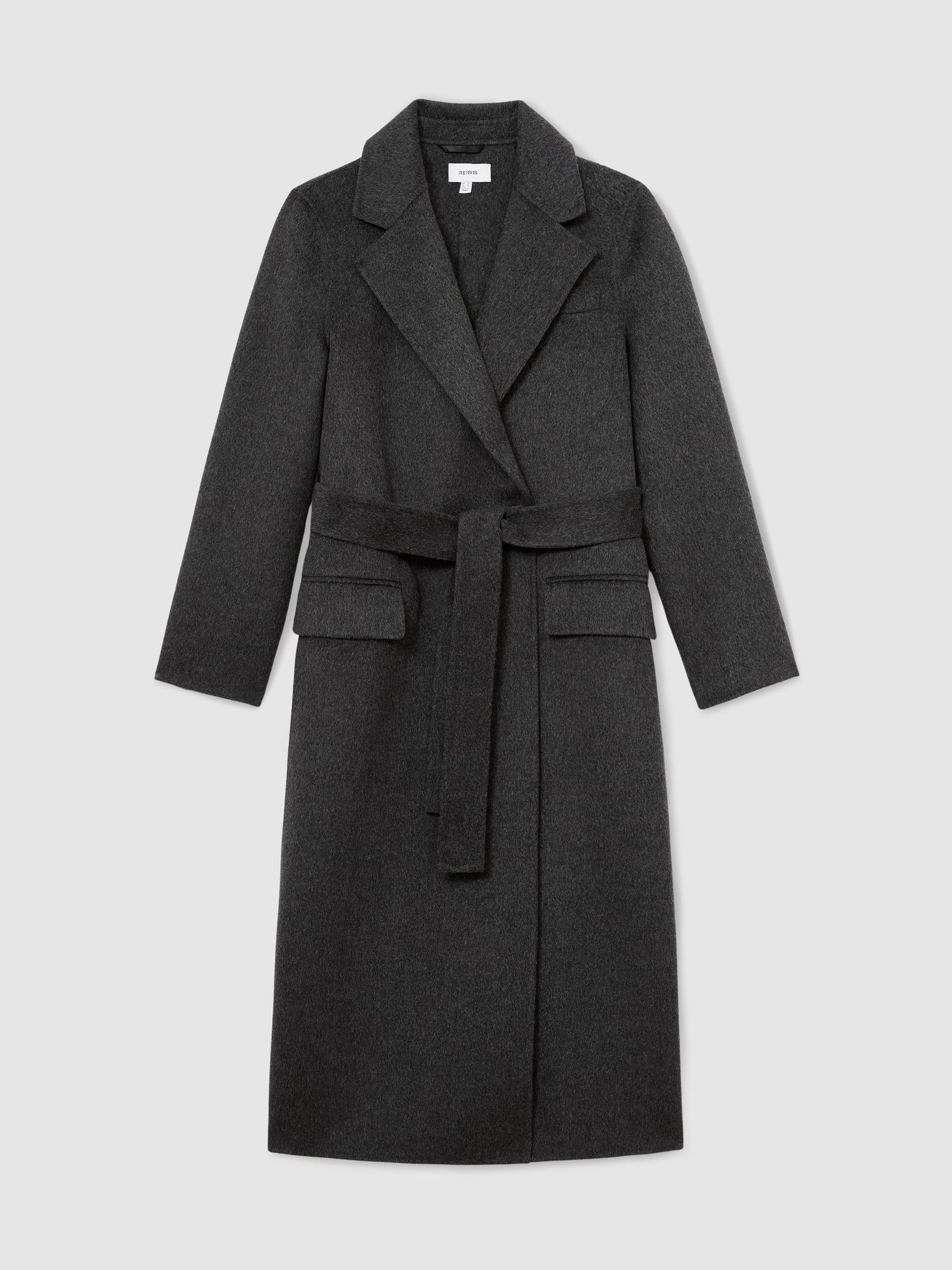 Reiss Petite Wool-Blend Double-Breasted Blind-Seam Coat in Charcoal Grey - REISS | Reiss UK