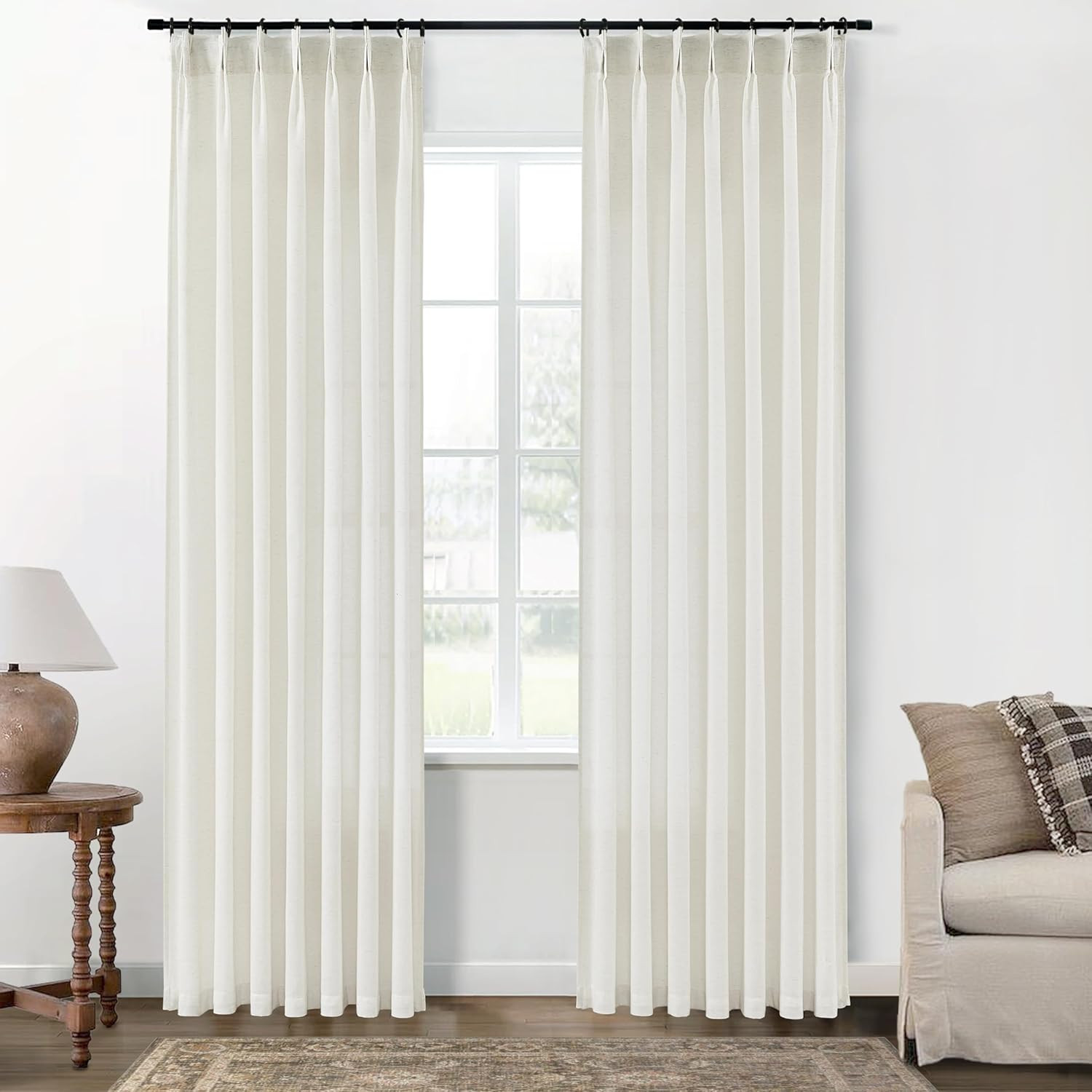 Linen Curtains 96 Inches Long 2 Panel Set for Living Room,Sheer Semi Modern Pinch Pleated 8FT Tra... | Amazon (US)