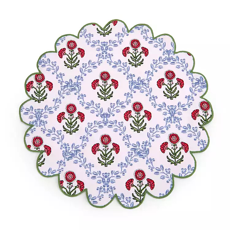 Floral Block Print Scalloped Placemats, Set of 4 | Kirklands