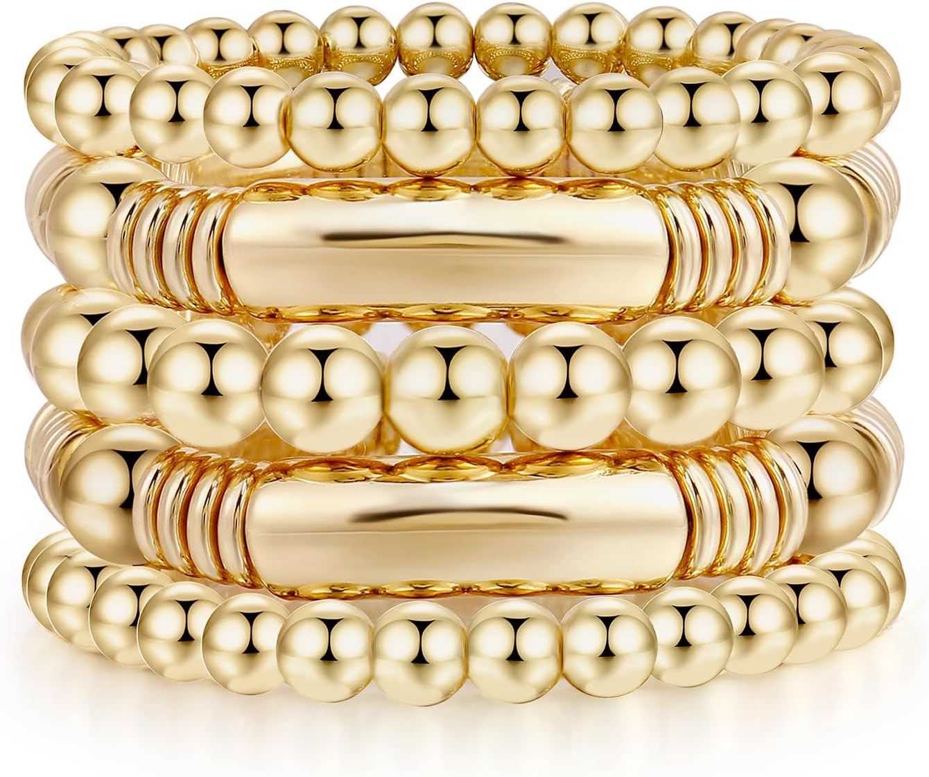14K Gold Plated Bangles Bracelet for Women Chunky Curved Stacking Plated Bead Ball Stretchable Bracelets | Amazon (US)