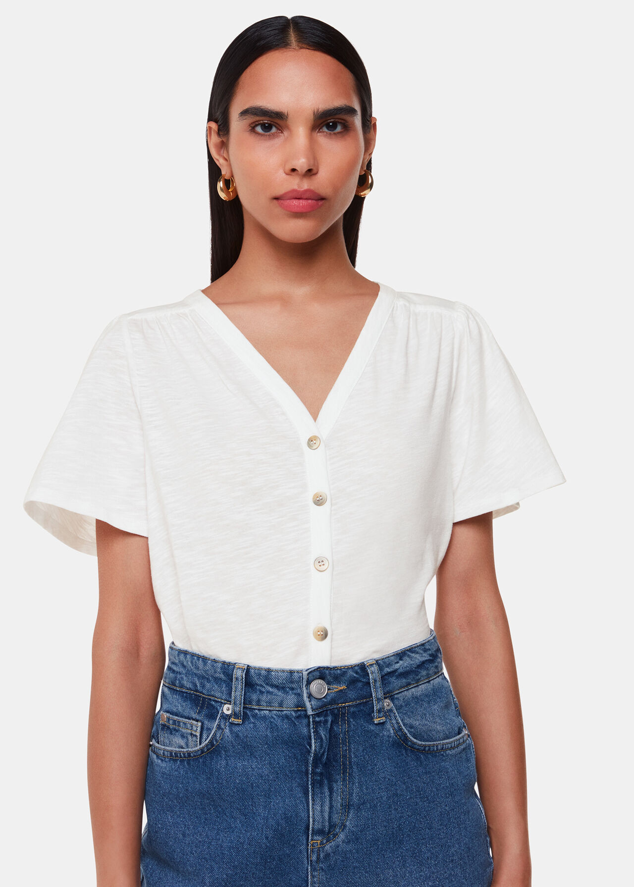Maeve V Neck Button Front Tee | Whistles