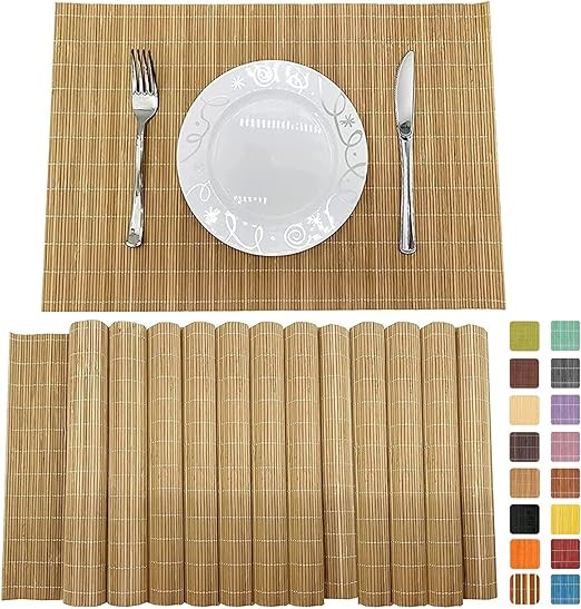 ANDSTAR Bamboo Placemats Set of 6 Non-Slip - 12x18 Inch Waterproof Table Mats for Dining, Eco-Fri... | Amazon (US)
