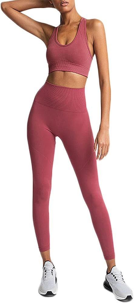 Hotexy Women Workout Set Athletic Outfits Seamless Yoga Leggings with Sports Bra Gym Tracksuits Set | Amazon (US)