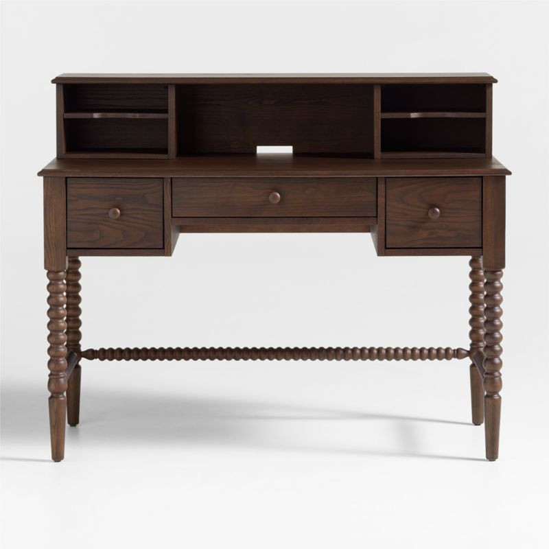 Jenny Lind Deep Brown Wood Spindle 3-Drawer Kids Desk with Hutch + Reviews | Crate & Kids | Crate & Barrel