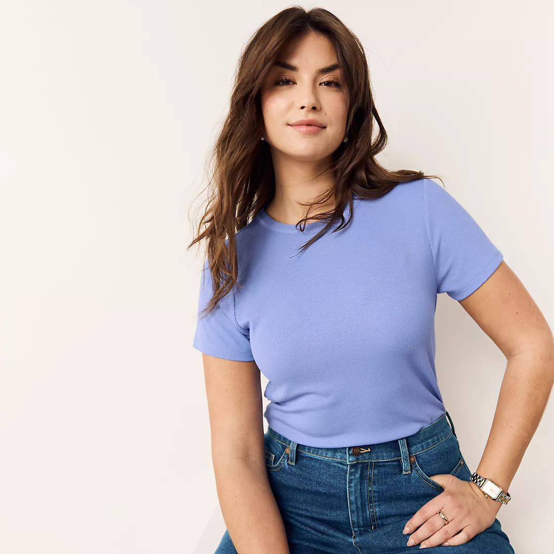 Women's Drapey Rib Fitted Short Sleeve Mini T-Shirt | Lands' End (US)