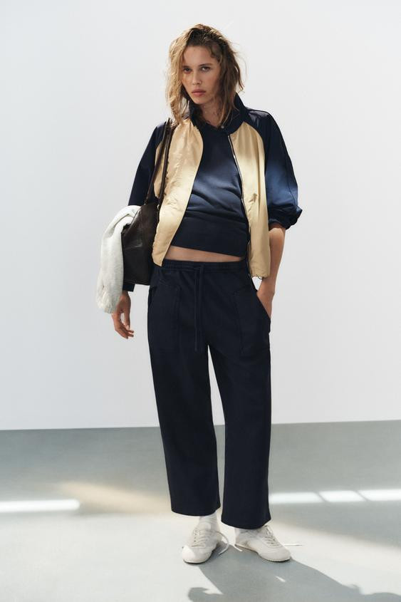 Zara - Cotton Pocket Trousers - Navy Blue - M - Woman | Zara US