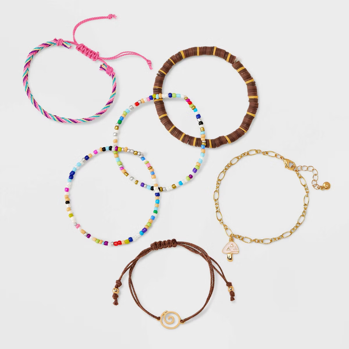 Mixed Beaded and Charm Chain Bracelet Set 6pc - Wild Fable™ Brown/Rainbow | Target