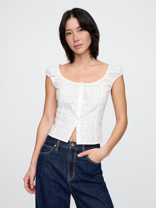 Cap-Sleeve Eyelet Top | Gap (US)