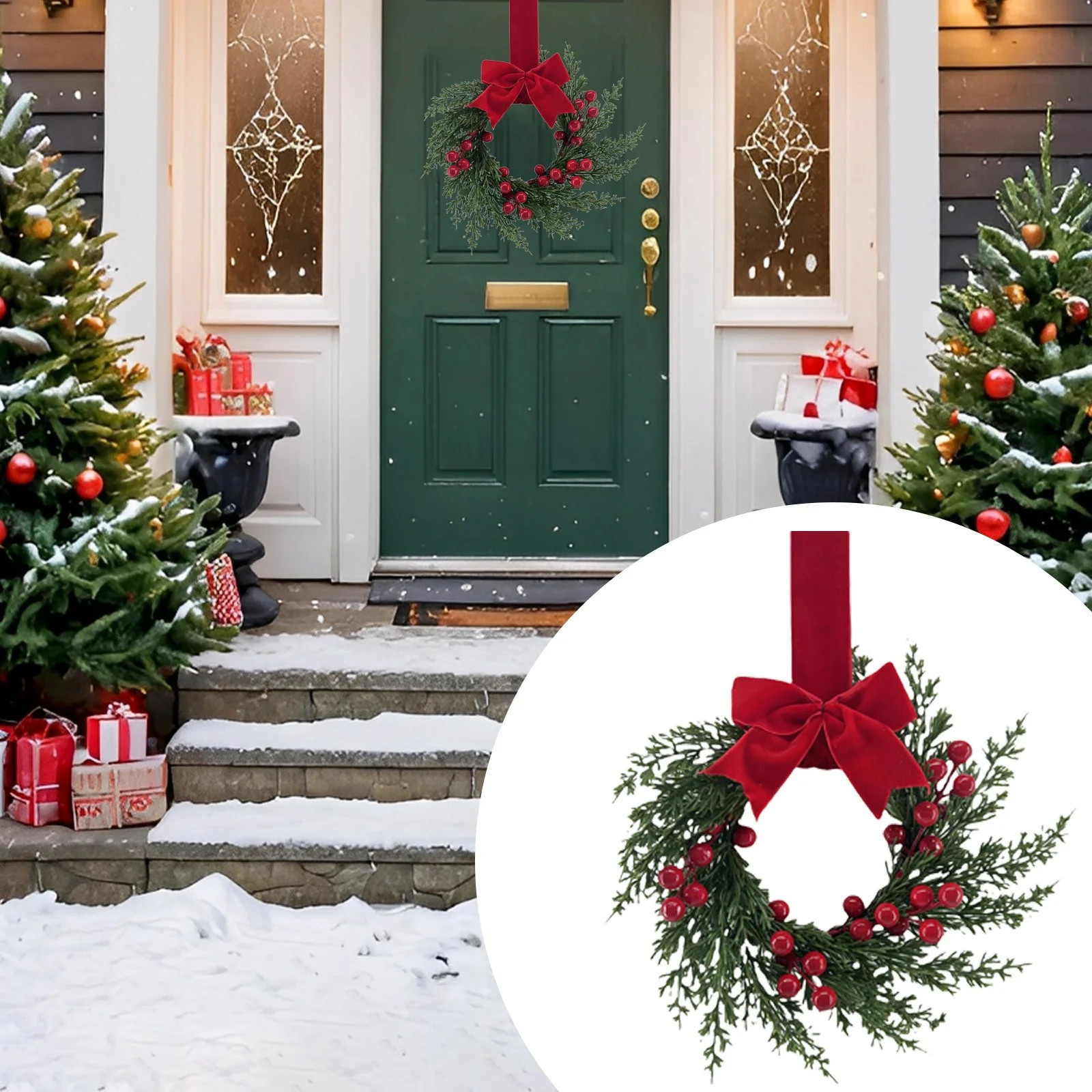 10.2" Mini Christmas Wreath for Cabinets Kitchen, Hanging Small Christmas Wreaths with Red Bows C... | Walmart (US)