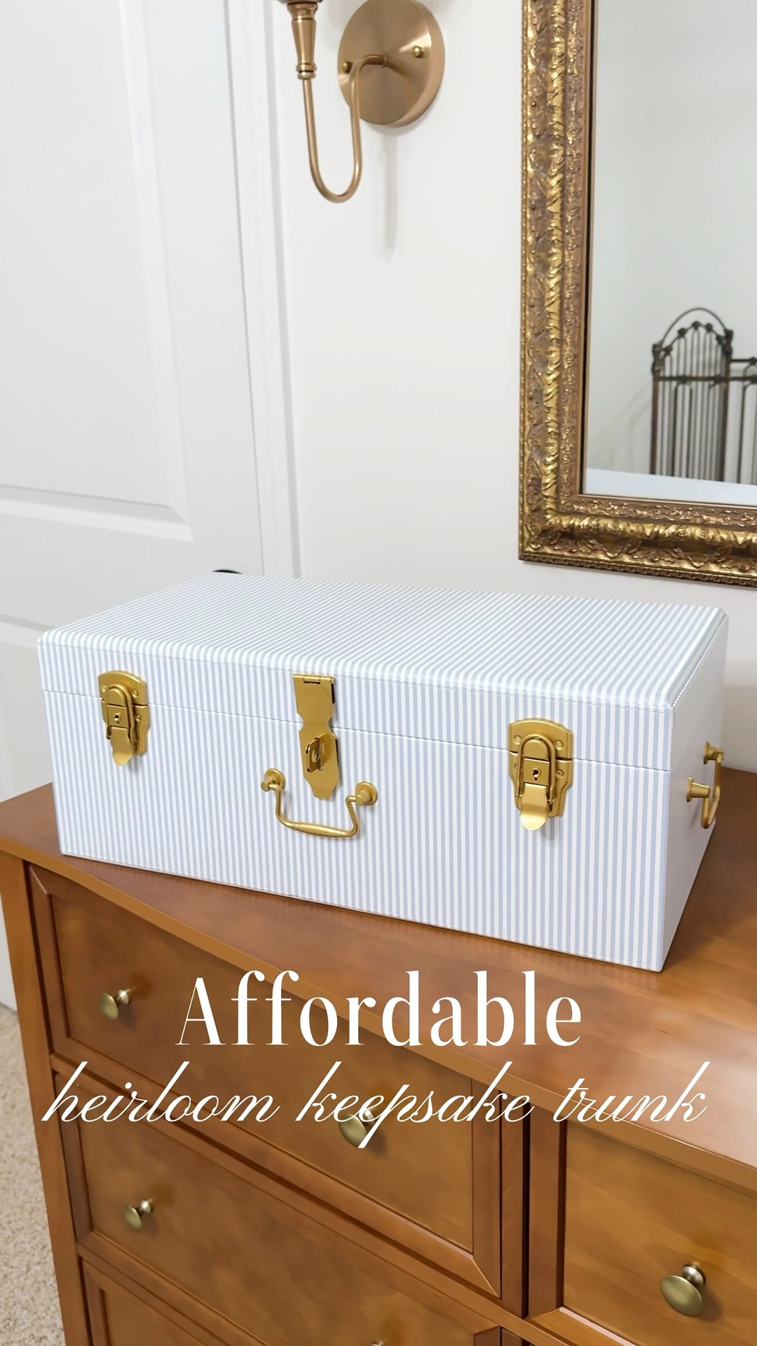 Heirloom keepsake trunks only $115!
Faux leather, wipeable outer, pocketed fabric lining on the inside. 

Measurements: 20.5in L, 10.5in W, 8in H

#LTKHome #LTKKids #LTKBaby