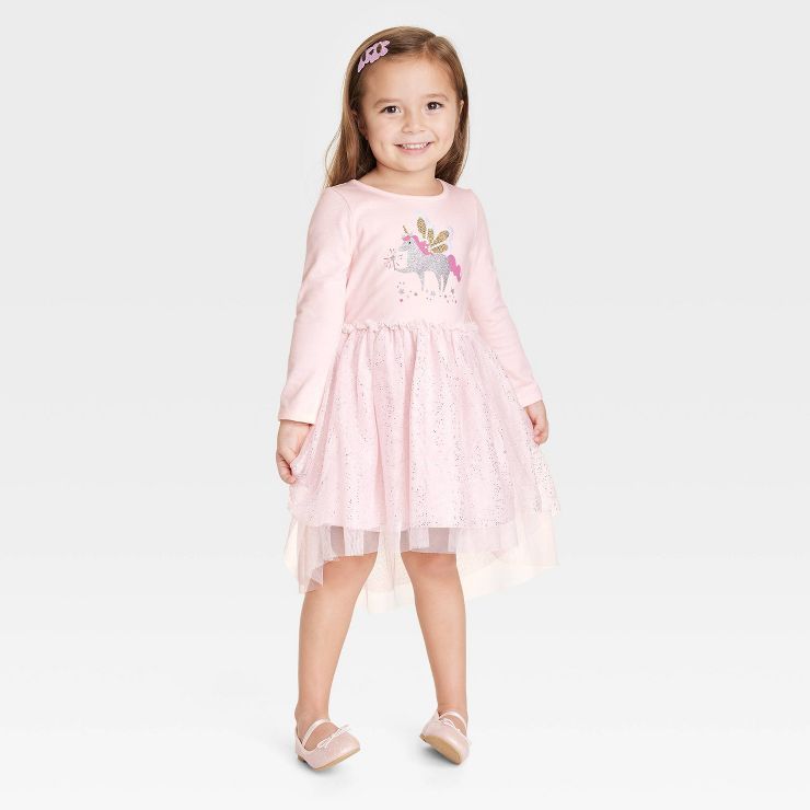 Toddler Girls' Unicorn Sequin Tulle Long Sleeve Dress - Cat & Jack™ Pink | Target