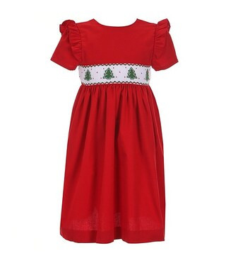 Little Girls 2T-6X Embroidered Short Sleeve Christmas Tree Dress | Dillard's