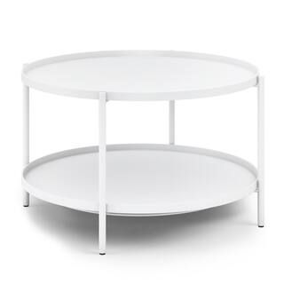 Simpli Home Monet Industrial 32 in. Wide Round Metal Coffee Table in White AXCMNT-01-WH - The Hom... | The Home Depot