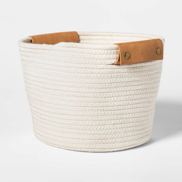 11" Decorative Coiled Rope Square Base Tapered Basket Cream - Threshold™ | Target