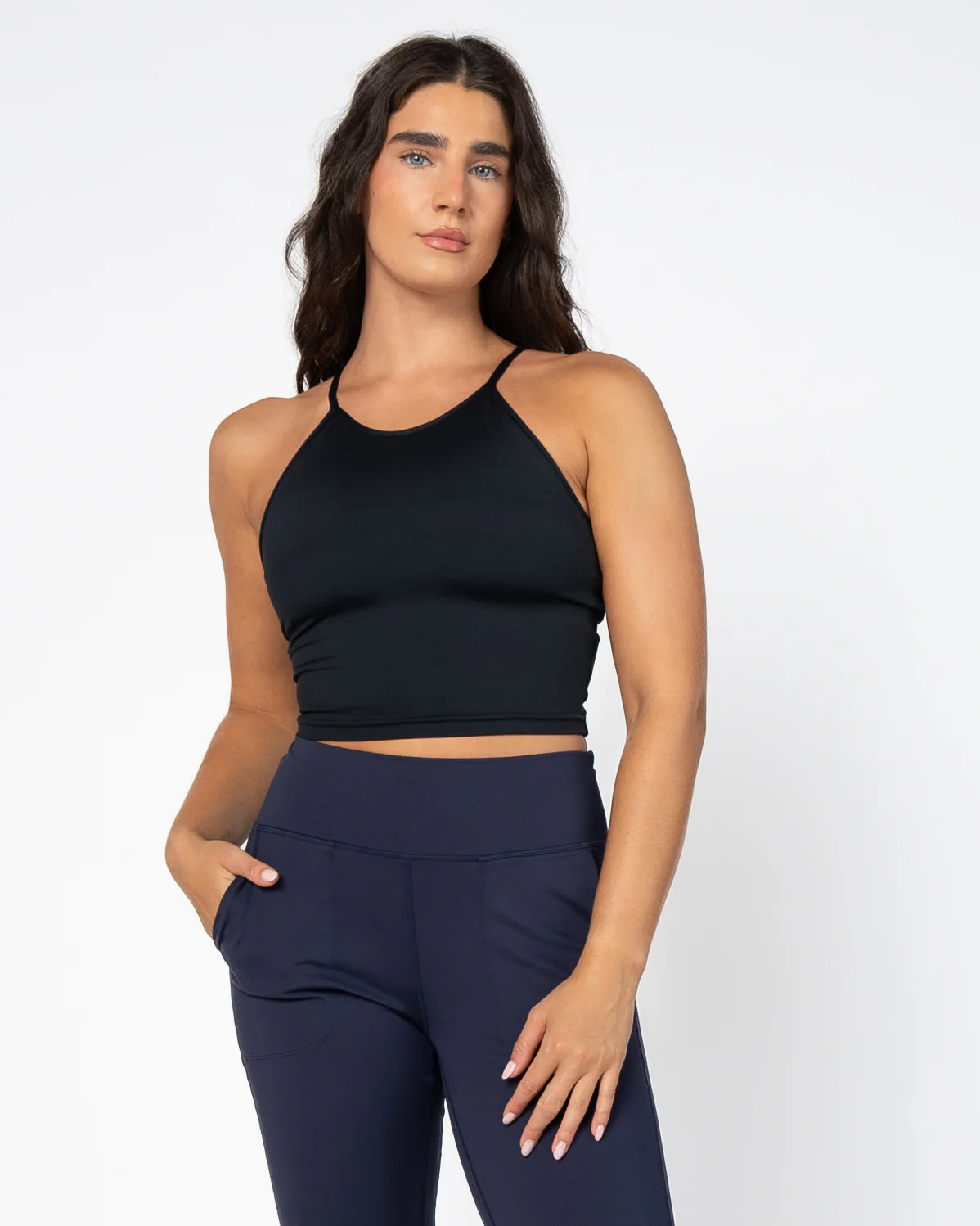 Lux Thin Strap Crop Tank - Black M | Senita Athletics
