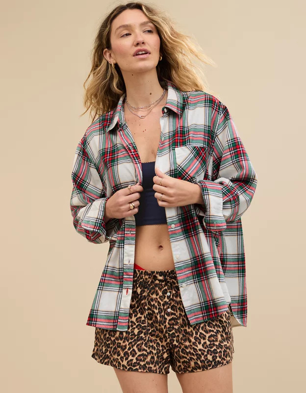 Aerie Off-Duty Flannel Pajama Shirt | American Eagle Outfitters (US & CA)