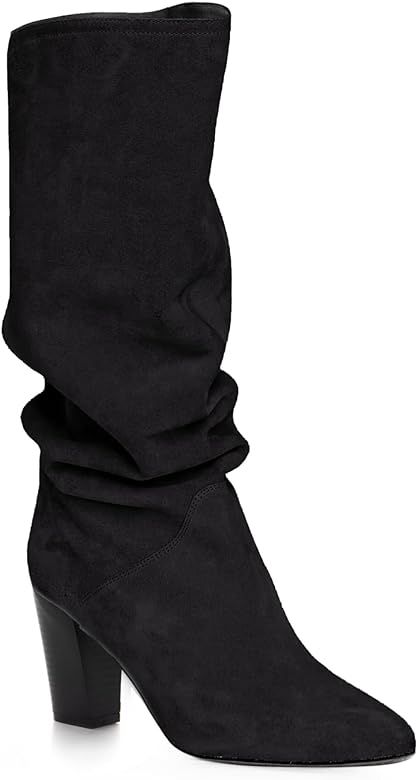 Coutgo Womens Slouchy Knee High Boots Wide Calf Kitten Heel Pointed Toe Pull On Long Boots Winter... | Amazon (US)