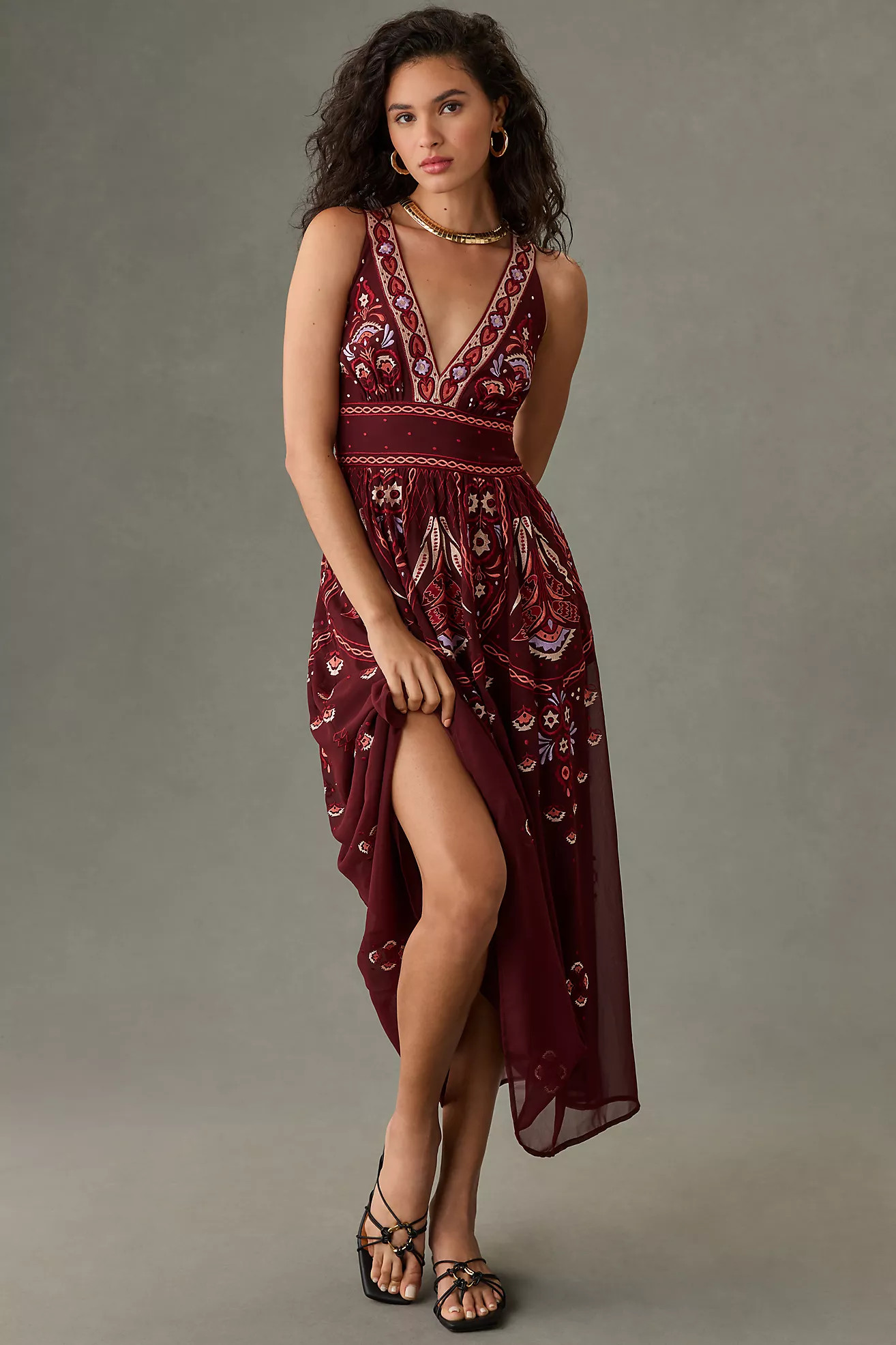 By Anthropologie V-Neck Deco Midi Dress | Anthropologie (US)