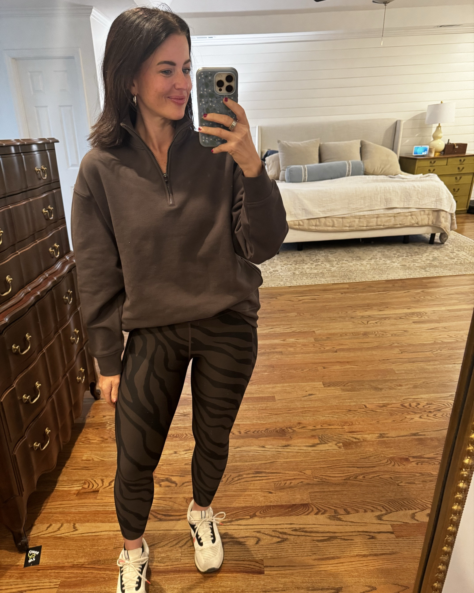 Love this animal print set + these quarter zips. In my regular size medium in all - but the quarter zips do run oversized. 