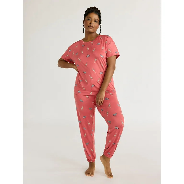 Joyspun Women's Short Sleeve T-Shirt and Jogger Pants Sleep Set, 2-Piece, Sizes S to 3X | Walmart (US)