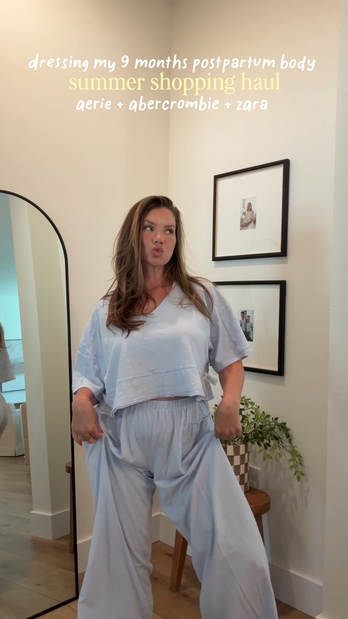 AERIE: set size small, medium tank tops, small oversized tee, large sweater. A&F: first shorts 29, second shorts 28, small tank top, small linen pants, medium swimsuit, ZARA: medium top, size 4 (36) shorts