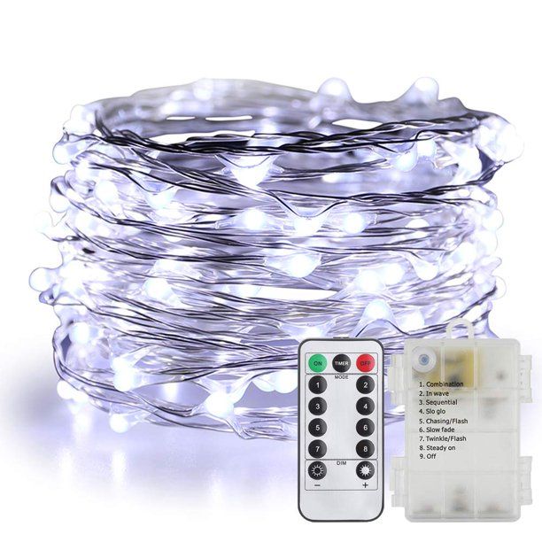 100 LED Battery Powered Christmas Lights Mini String with 8 Modes Remote Control and Timer,33Ft O... | Walmart (US)