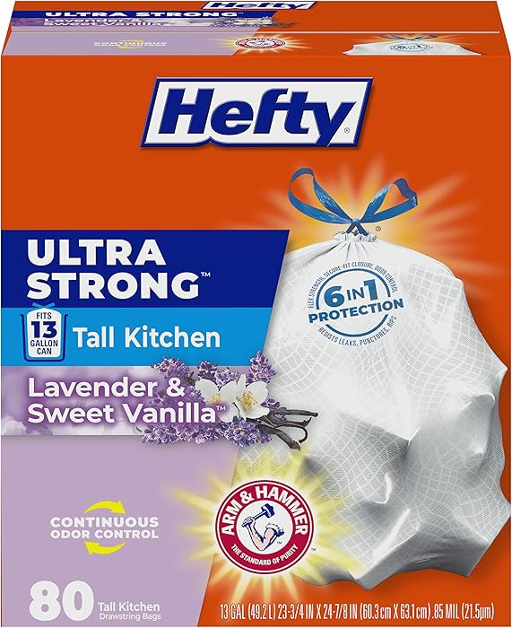Hefty Ultra Strong 13 Gallon Trash Bags, Tall Kitchen Trash Bags 13 Gallon Size, Drawstring Closu... | Amazon (US)