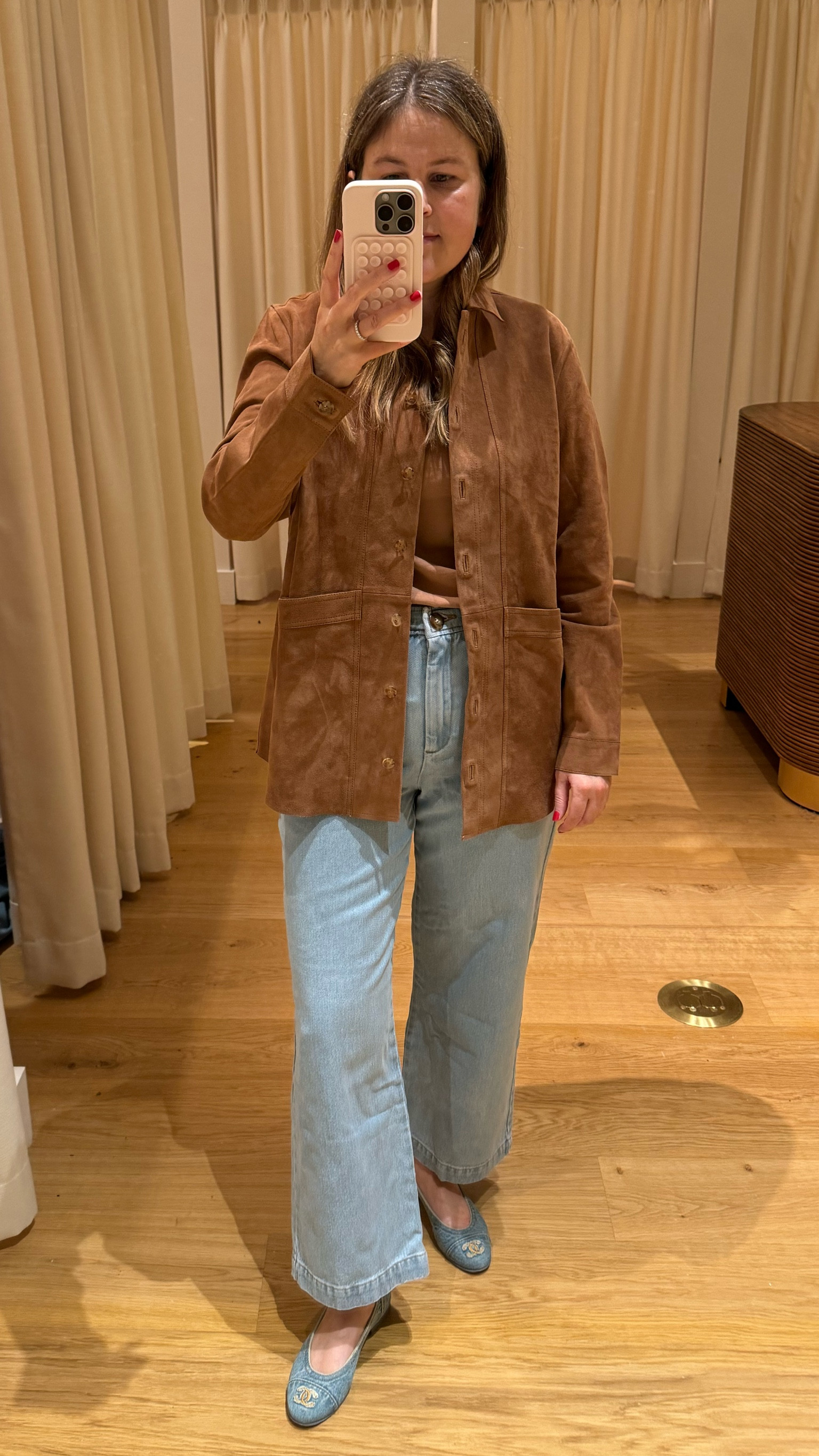 The absolute cutest jeans!! I’ve been eyeing these online and I was so excited to try them on in store. I’m wearing a size 38, which is a 6. I love these with a t-shirt, a sweater, or this jacket that comes in tons of options. 

#LTKSeasonal #LTKStyleTip