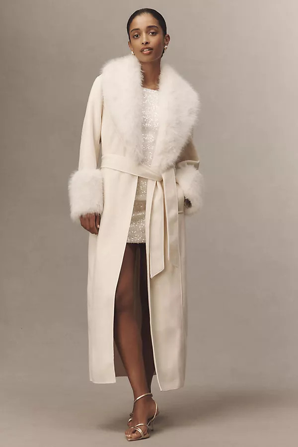 Elliatt Aria Faux Fur Trim Belted Coat | Anthropologie (US)