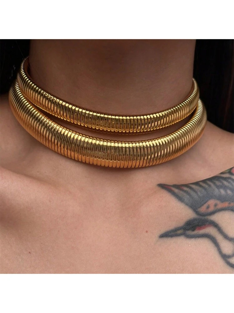 1pc Retro 18K Gold Plated Stainless Steel Flexible Choker Necklace, Ideal For Women's Daily Wear ... | SHEIN