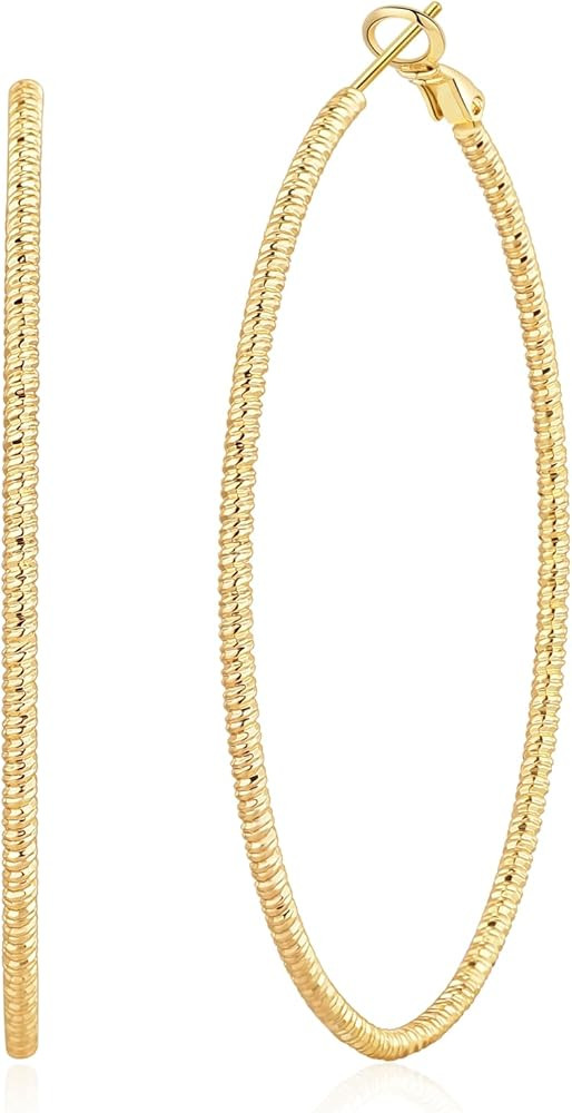OOOPEL Gold Hoops Earrings for Women, 14k Real Gold Plated Big Earring Hoops Lightweight Earrings... | Amazon (US)