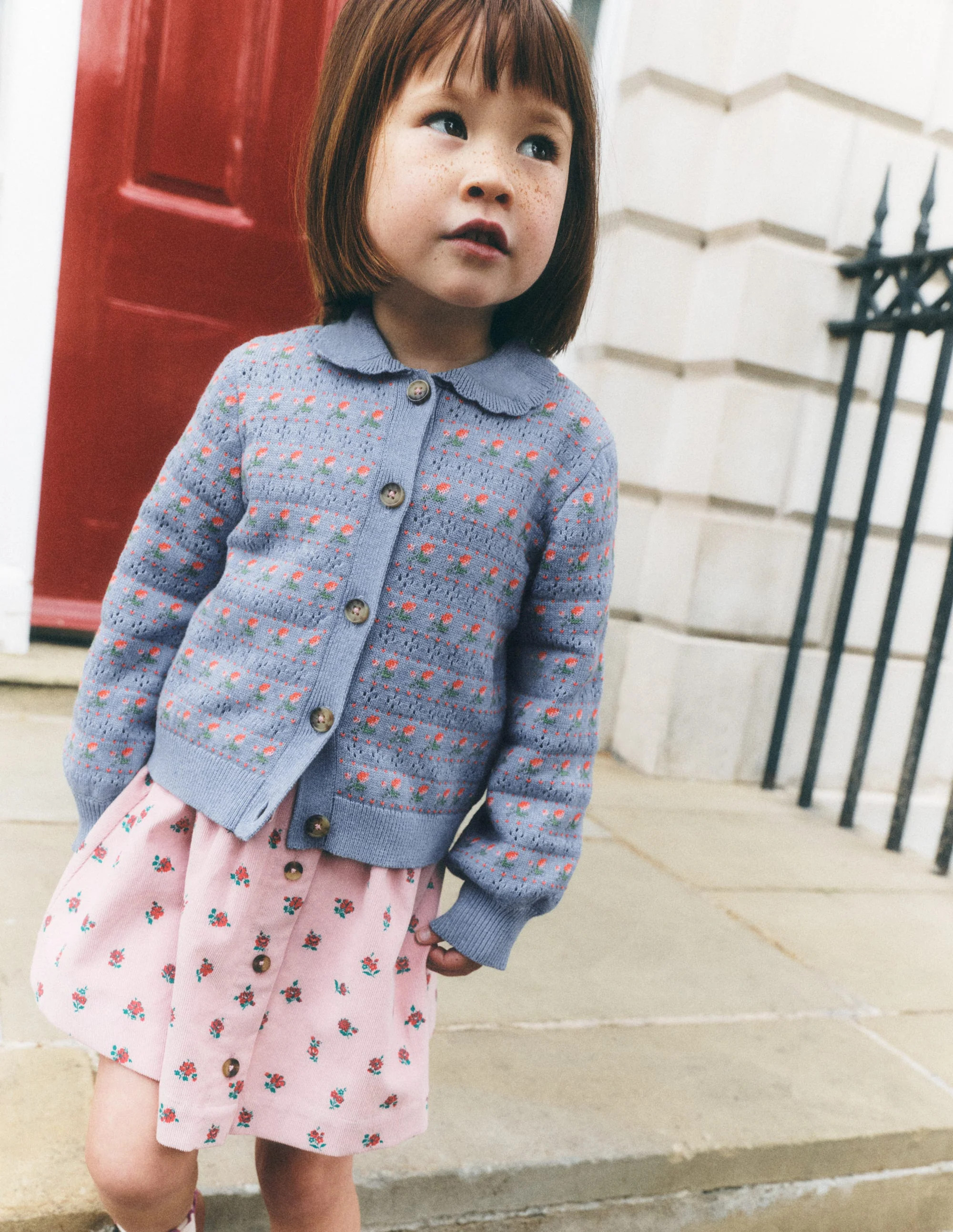 Collared Cardigan-Glacier Blue Marl Roses | Boden (US)