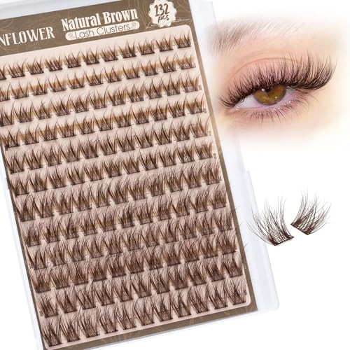 Brown Lash Clusters Wispy Eyelash Clusters Natural Cluster Eyelash Extensions C Curly Lashes Clusters Dark Brown Individual Lashes by Lanflower | Amazon (US)