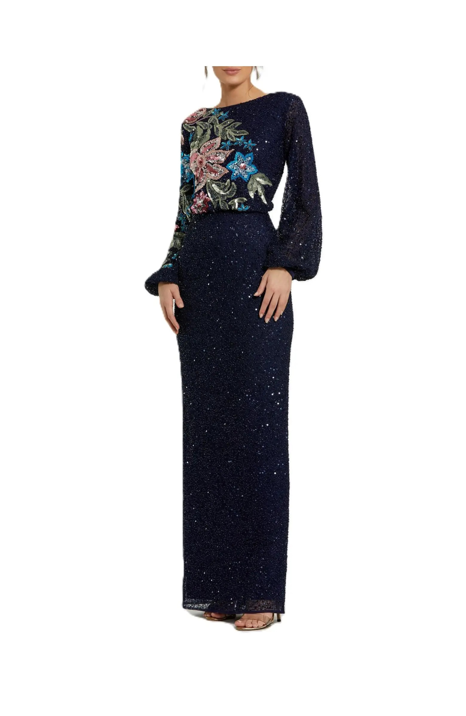Embellished Multi Color Floral High Neck Gown | Nordstrom